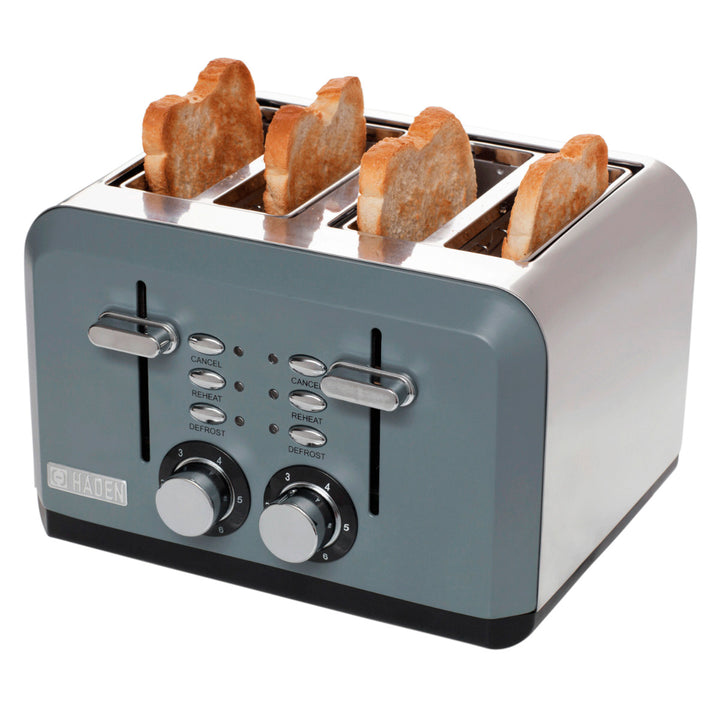 Haden Perth Wide Slot Stainless Retro 4 Slice Toaster, Slate Gray (Open Box) - VMInnovations