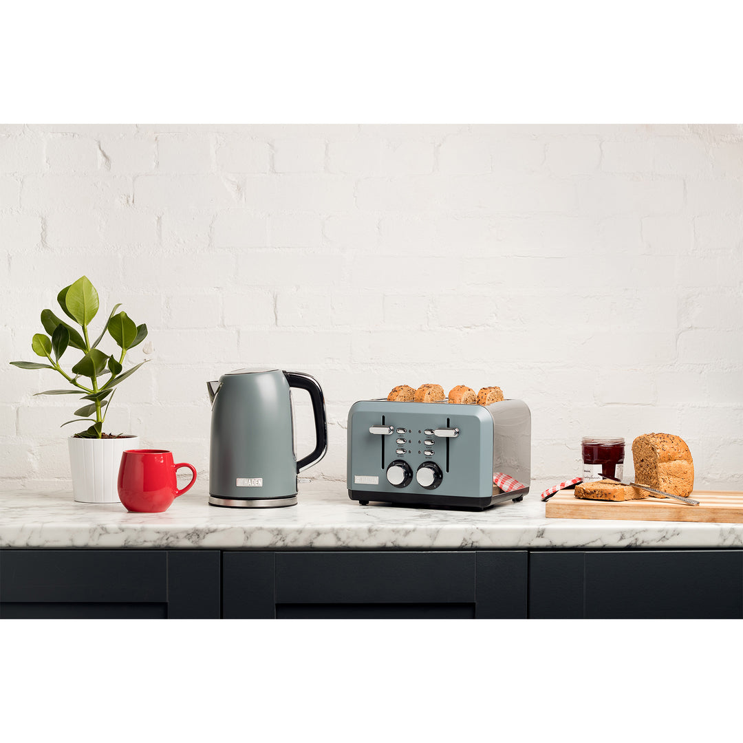 Haden Perth Wide Slot Stainless Retro 4 Slice Toaster, Slate Gray (Open Box)