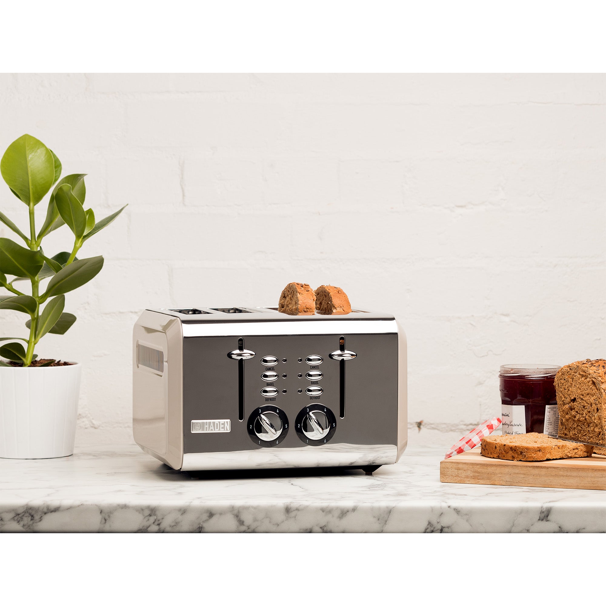 Haden Cotswold Wide Slot Stainless Steel Retro 4 Slice Toaster, Beige (Open Box)