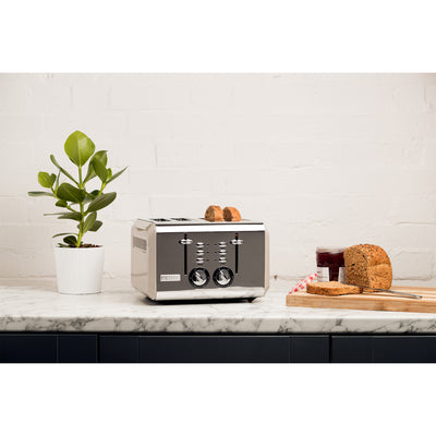 Haden Cotswold Wide Slot Stainless Steel Retro 4 Slice Toaster, Beige (Open Box)