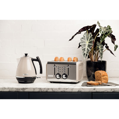 Haden Cotswold Wide Slot Stainless Steel Retro 4 Slice Toaster, Beige (Open Box)