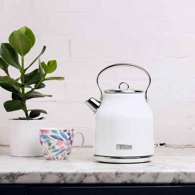 Haden Heritage 1.7 L Steel Electric Water Kettle & 0.7 Cu Ft Microwave, Ivory - VMInnovations