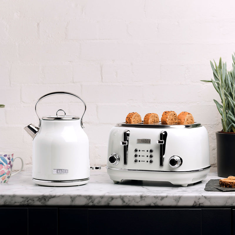 Haden 1.7 Liter Stainless Steel Body Retro Electric Tea Kettle, White (Used)