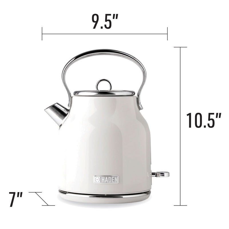 Haden Heritage 1.7 Liter Electric Tea Kettle & 4 Slice Wide Slot Toaster, White