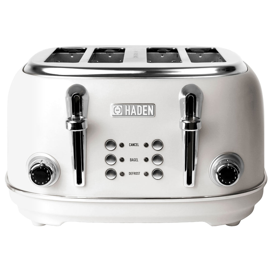 Haden Heritage 4 Slice Wide Slot Stainless Steel Toaster, Ivory & Chrome