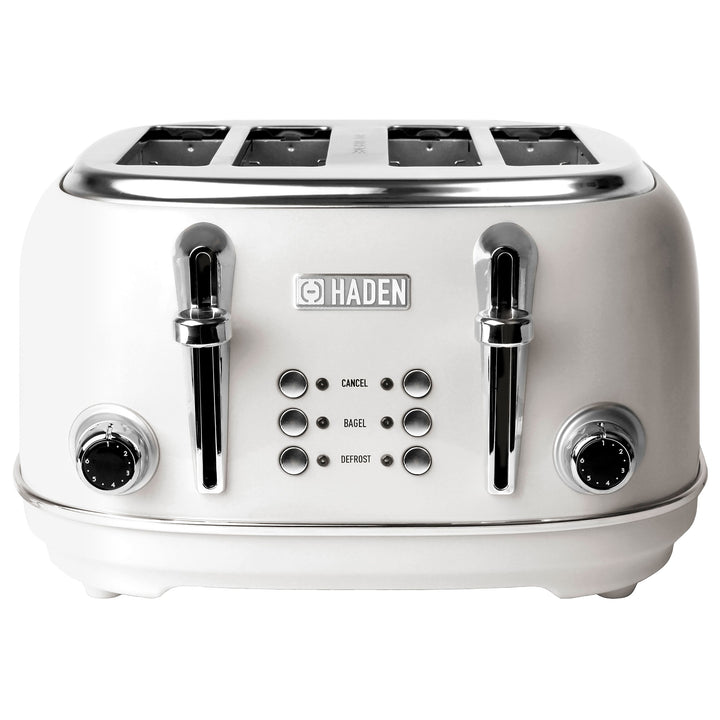 Haden Heritage 4 Slice Wide Slot Stainless Steel Toaster, Ivory & Chrome