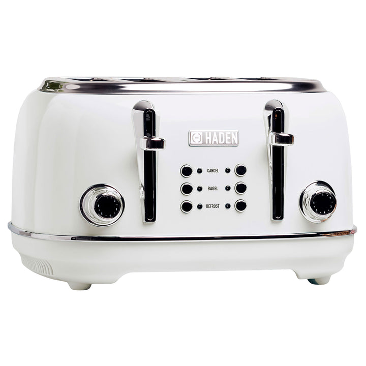 Haden Heritage 4 Slice Wide Slot Stainless Steel Toaster, Ivory & Chrome