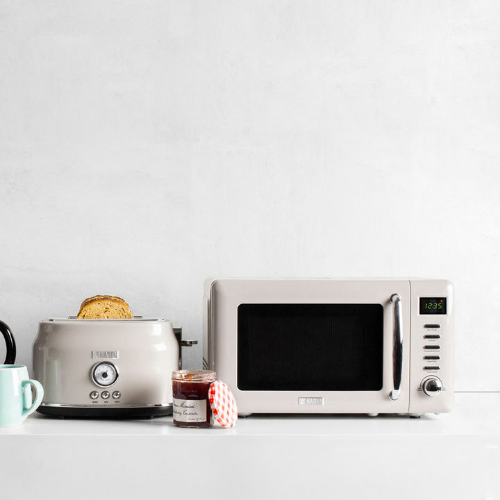 Haden Vintage Retro 0.7 Cu Ft 700W Countertop Microwave Oven, Putty (Open Box) - VMInnovations