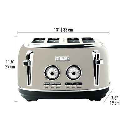 Haden 4 Slice Wide Slot Stainless Steel Toaster w/ Crumb Tray, Putty (Open Box)