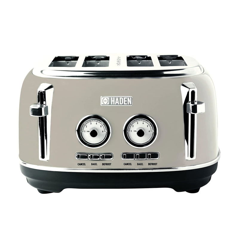 Haden Dorset 4 Slice Wide Slot Stainless Steel Toaster with Crumb Tray, Putty