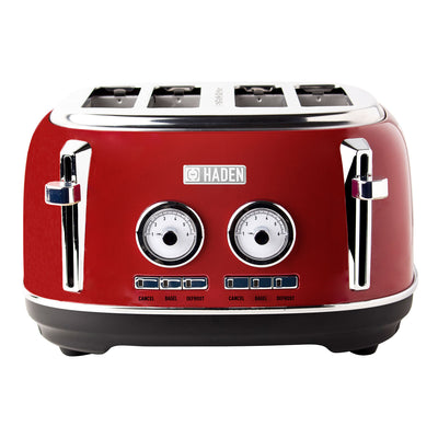 Haden 75040 Dorset 4 Slice Wide Slot Stainless Steel Toaster w/ Crumb Tray, Red