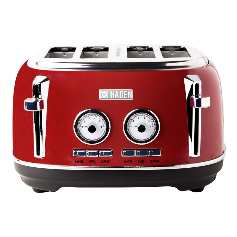 Haden Dorset 4 Slice Wide Slot Stainless Steel Toaster w/ Crumb Tray, Red (Used)