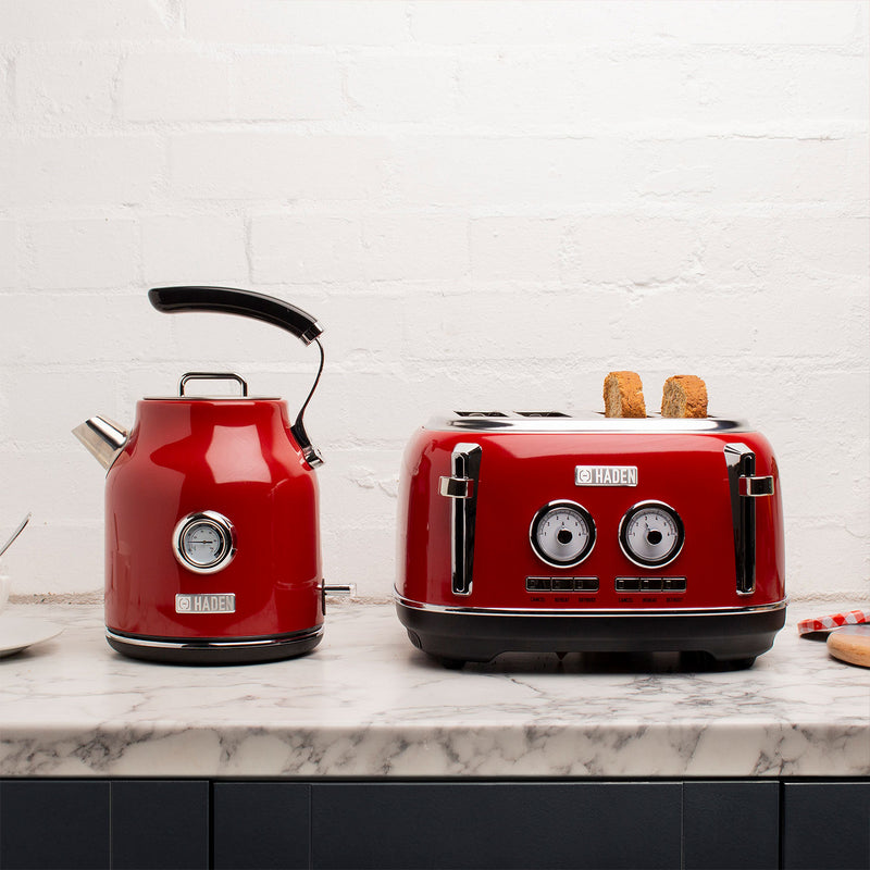 Haden Dorset 4 Slice Wide Slot Stainless Steel Toaster w/ Crumb Tray, Red (Used)