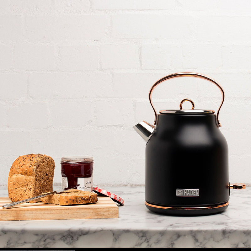 Haden Heritage 1.7L Stainless Steel Electric Water Tea Kettle, Black & Copper