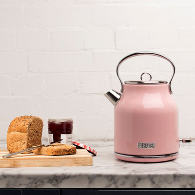 Haden Heritage 1.7 Liter Stainless Steel Body Retro Style Electric Kettle, Pink
