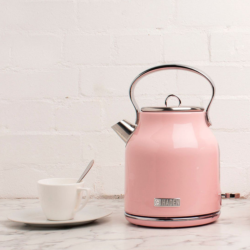 Haden Heritage 1.7 Liter Stainless Steel Body Retro Style Electric Kettle, Pink