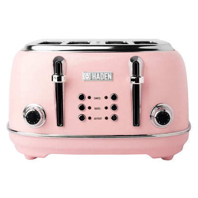 Haden Heritage 4 Slice Wide Slot Stainless Steel Toaster w/ Defrost, Pink (Used)