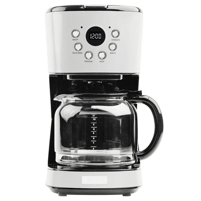 Haden 12 Cup Coffee Maker with 2 Slice Wide Stainless Steel Bread Toaster, White