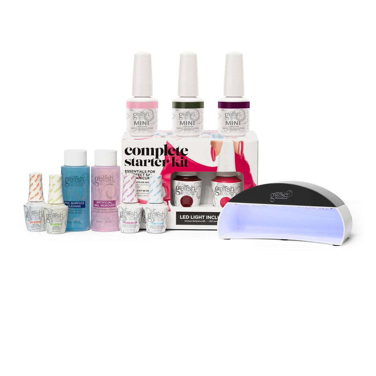 Gelish Gel Nail Polish Starter Kit, 9 mL with 5 Colors and LED Light, (12 Pack)