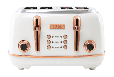 Haden 4 Slice Wide Slot Toaster w/Removable Crumb Tray, Ivory/Copper (Used) - VMInnovations