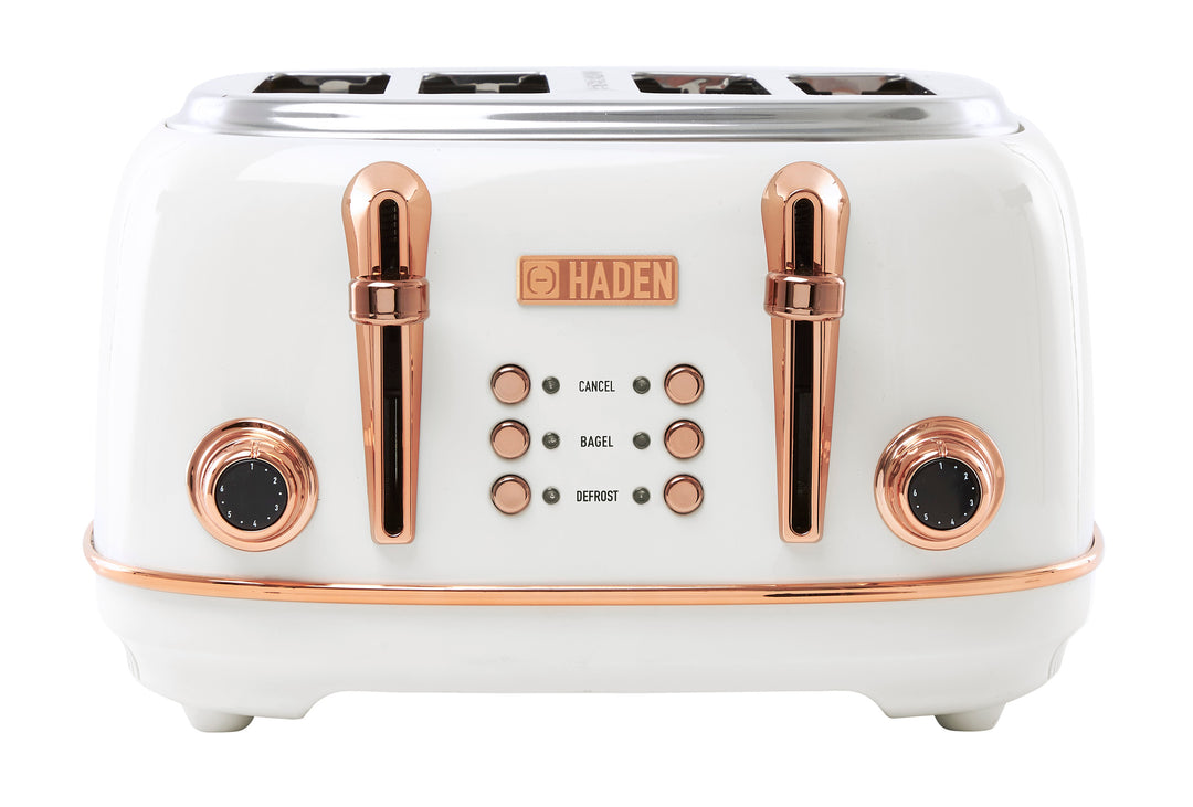 Haden 4 Slice Wide Slot Toaster w/Removable Crumb Tray, Ivory/Copper (Used)