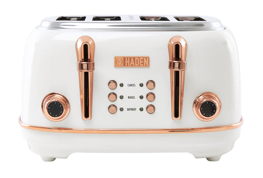 Haden 4 Slice Wide Slot Toaster w/Removable Crumb Tray, Ivory/Copper (Used) - VMInnovations