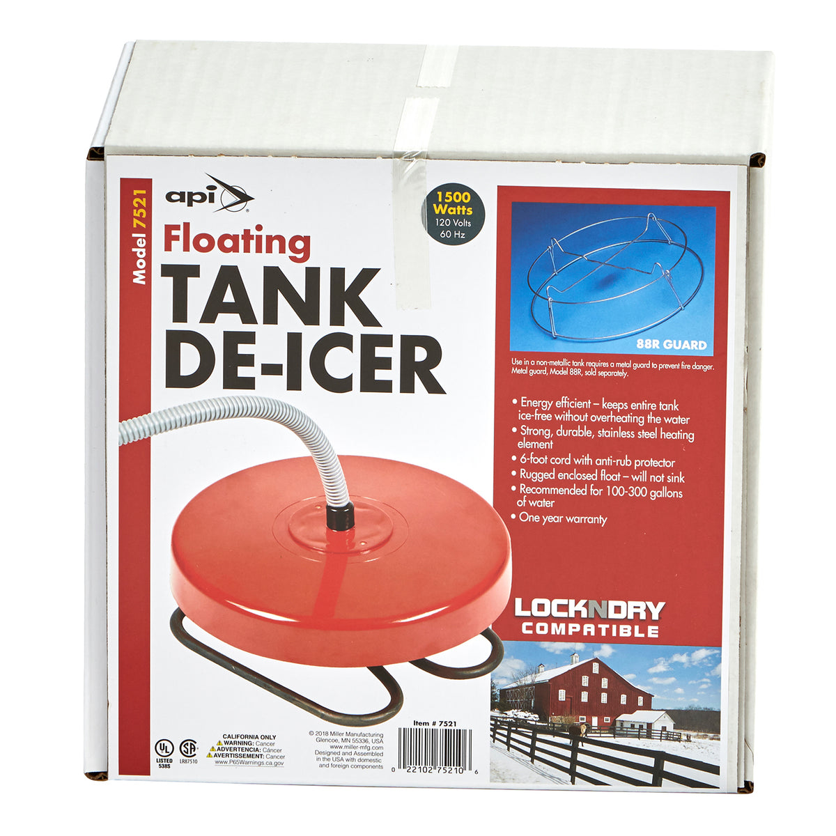 Miller 7521 Floating 1500 Watt Livestock Drinking Water Stock Tank Heater Deicer - VMInnovations