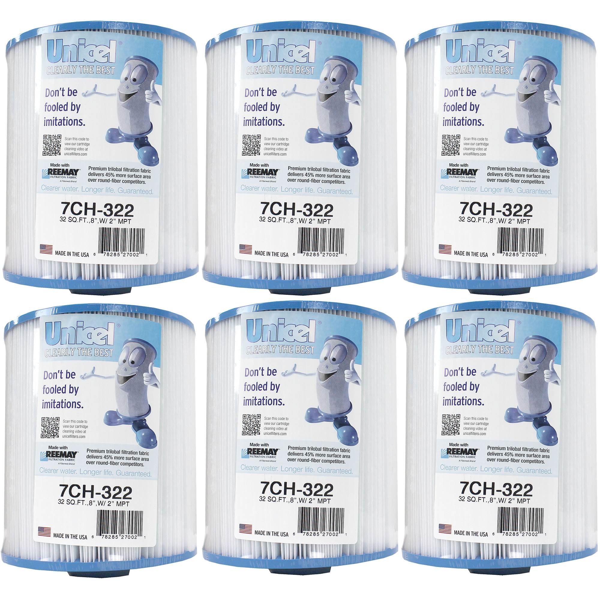 Unicel 7CH-322 Replacement 32 SqFt Filter Cartridge for Spa, 175 Pleats (6 Pack) - VMInnovations