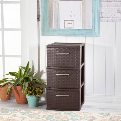 Sterilite 3 Drawer Decorative Plastic Weave Storage Tower, 2-Pack, Espresso