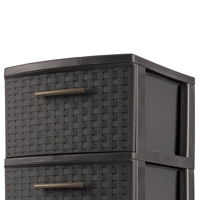 Sterilite 3 Drawer Wicker Weave Decorative Storage Tower, Espresso (2 Pack)