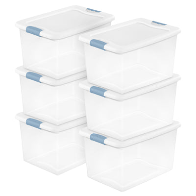 Sterilite 64 Quart Latching Plastic Storage Box, Clear (6 Pack) (Open Box)