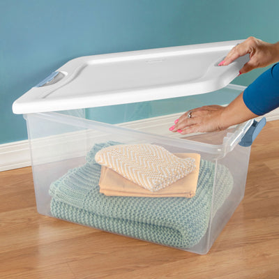 Sterilite 64 Qt Clear Plastic Stackable Storage Bin w/ White Latch Lid, 30 Pack