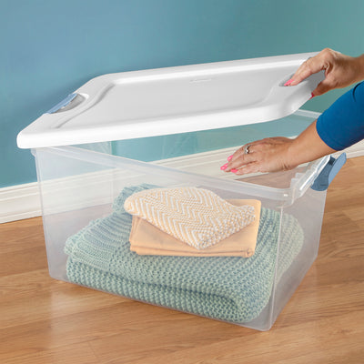 Sterilite 64 Quart Latching Plastic Storage Box, Clear (6 Pack) (Open Box)