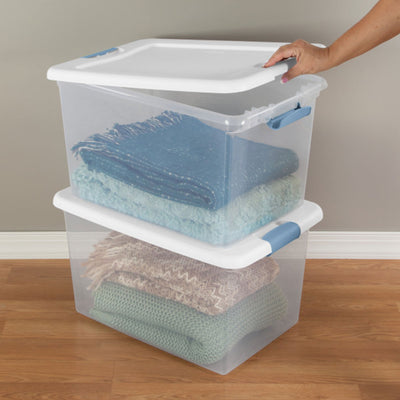 Sterilite 64 Qt Clear Plastic Stackable Storage Bin w/ White Latch Lid, 30 Pack