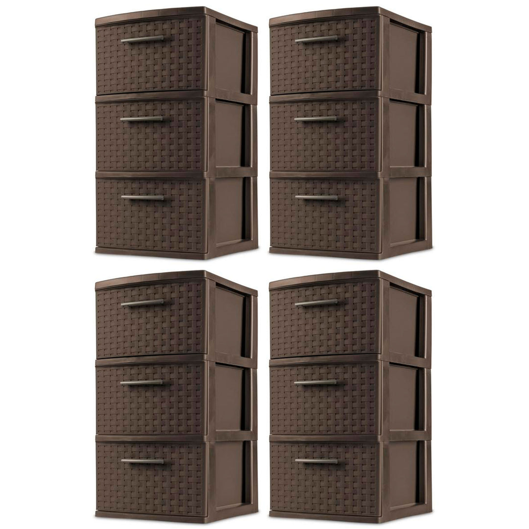 Sterilite 3 Drawer Decorative Plastic Weave Storage Tower, 4-Pack, Espresso