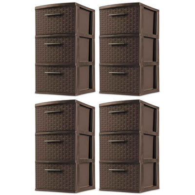 Sterilite 3 Drawer Decorative Plastic Weave Storage Tower, 4-Pack, Espresso