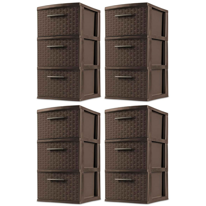 Sterilite 3 Drawer Decorative Plastic Weave Storage Tower, 4-Pack, Espresso