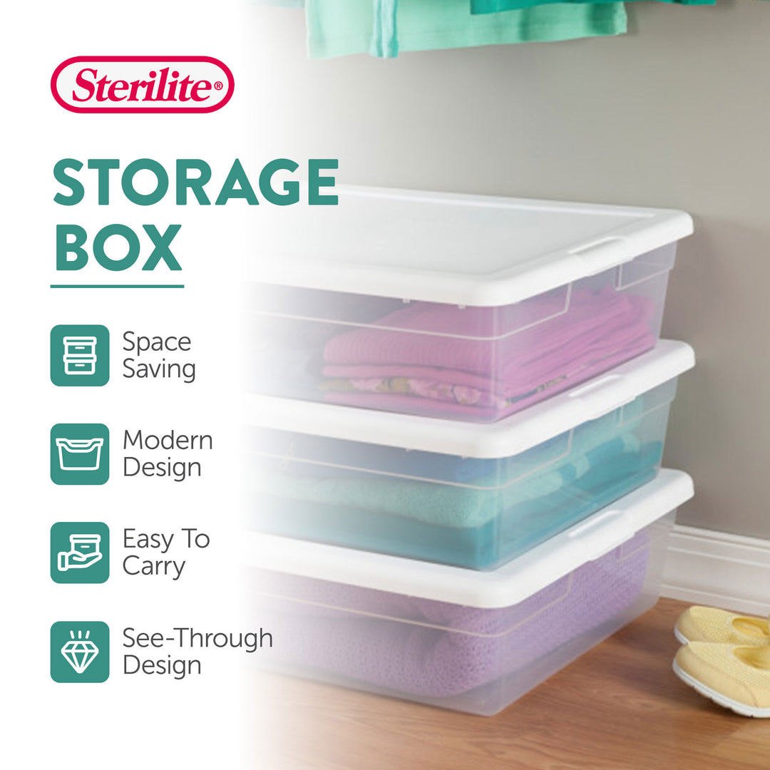 Sterilite 28 Qt Clear Stackable Under Bed Organizer Storage Container, (10 Pack)