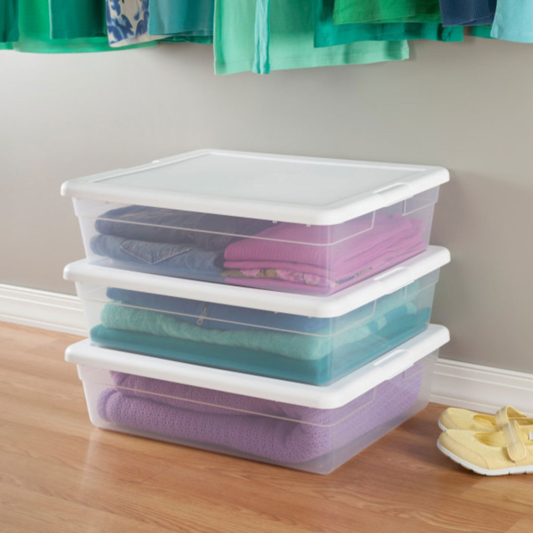 Sterilite 28 Qt Clear Stackable Under Bed Organizer Storage Container, (10 Pack)