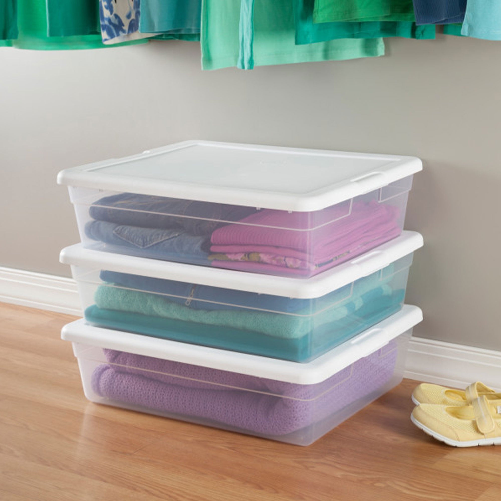 Sterilite 28 Quart Clear Bin Storage Box Tote Container w/ White Lid (50 Pack)