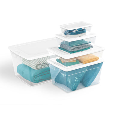 Sterilite 28 Quart Clear Bin Storage Box Tote Container w/ White Lid (50 Pack)