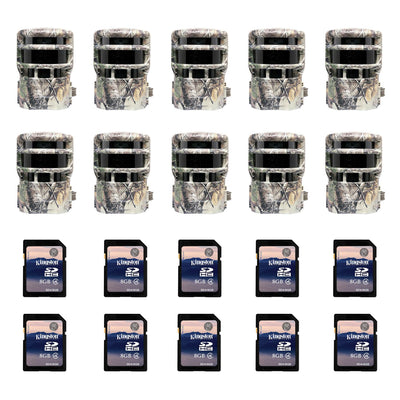 Moultrie 150i 8 MP Trail Game Camera, 10 Pack (Certified Refurbished) + SD Cards