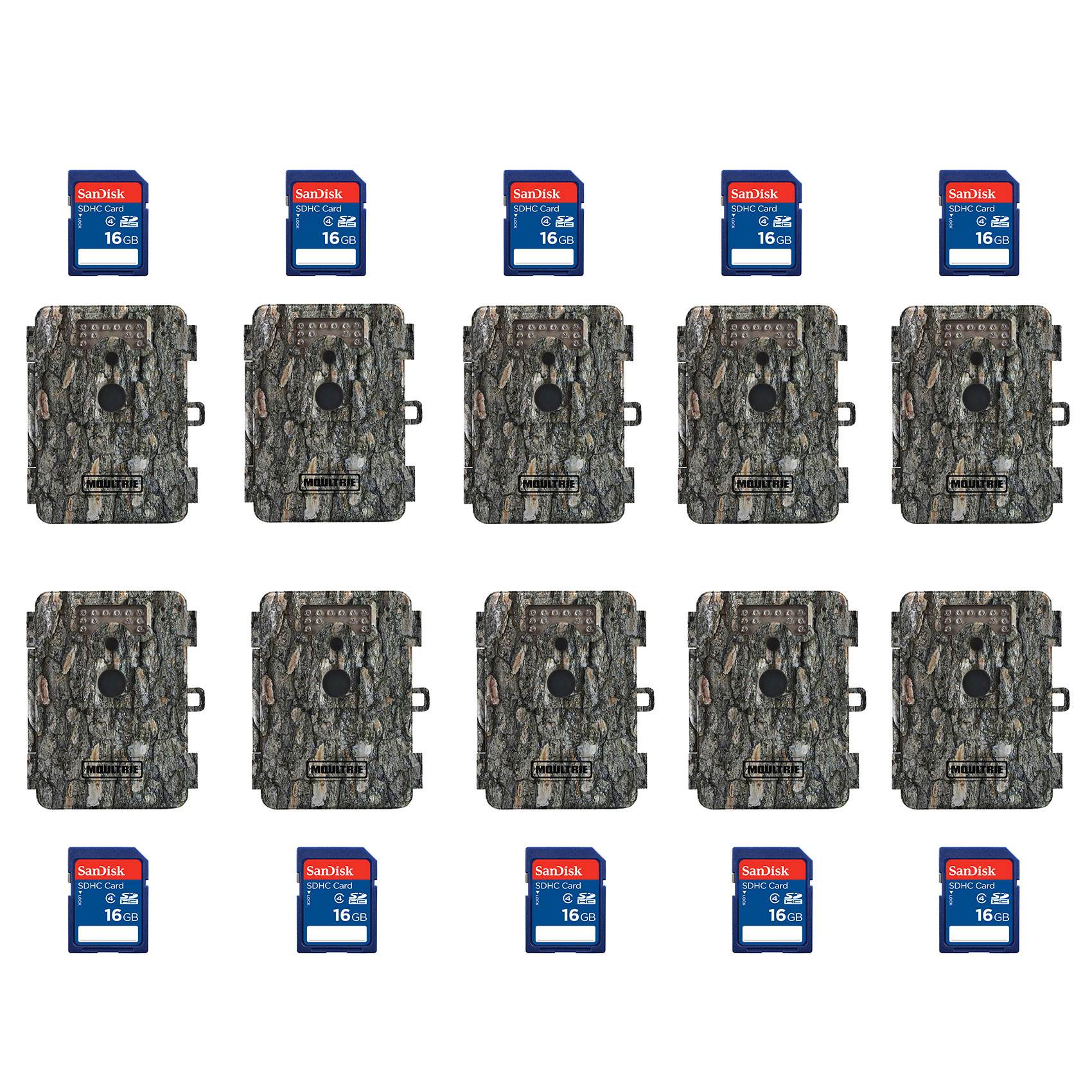 Moultrie D-5 5.0MP Trail Game Camera, 10 Pack (Certified Refurbished) + SD Cards