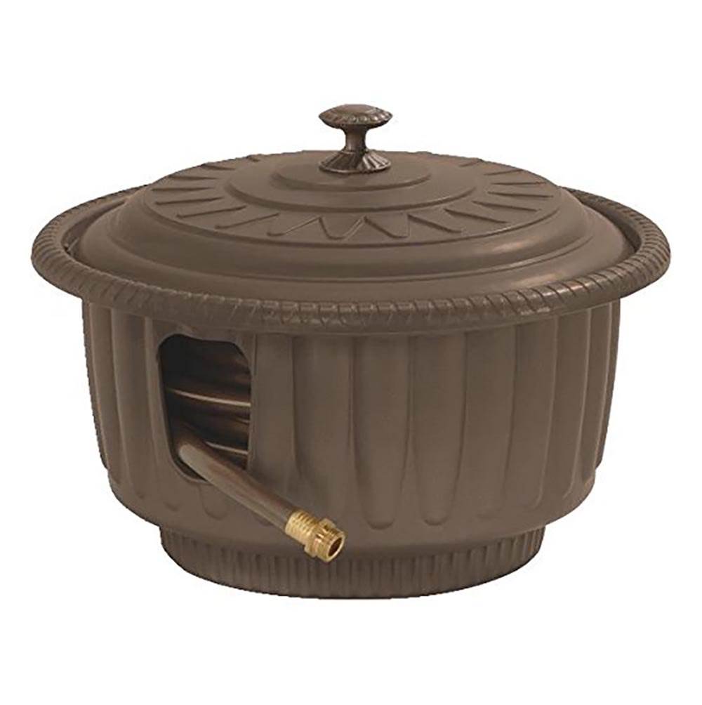 Suncast 50' Water Hose Reel Hideaway Storage Garden Planter, Mocha HRP60 (Used)