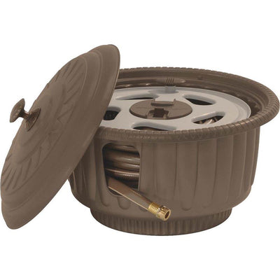 Suncast 50' Water Hose Reel Hideaway Storage Garden Planter, Mocha HRP60 (Used)