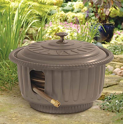Suncast 50' Water Hose Reel Hideaway Storage Garden Planter, Mocha HRP60 (Used)
