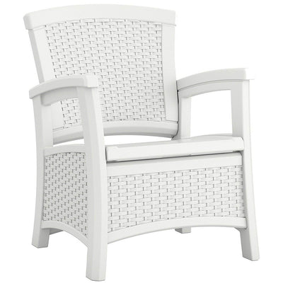 Suncast Elements Resin Wicker Design Club Chair with Storage, White (Used)