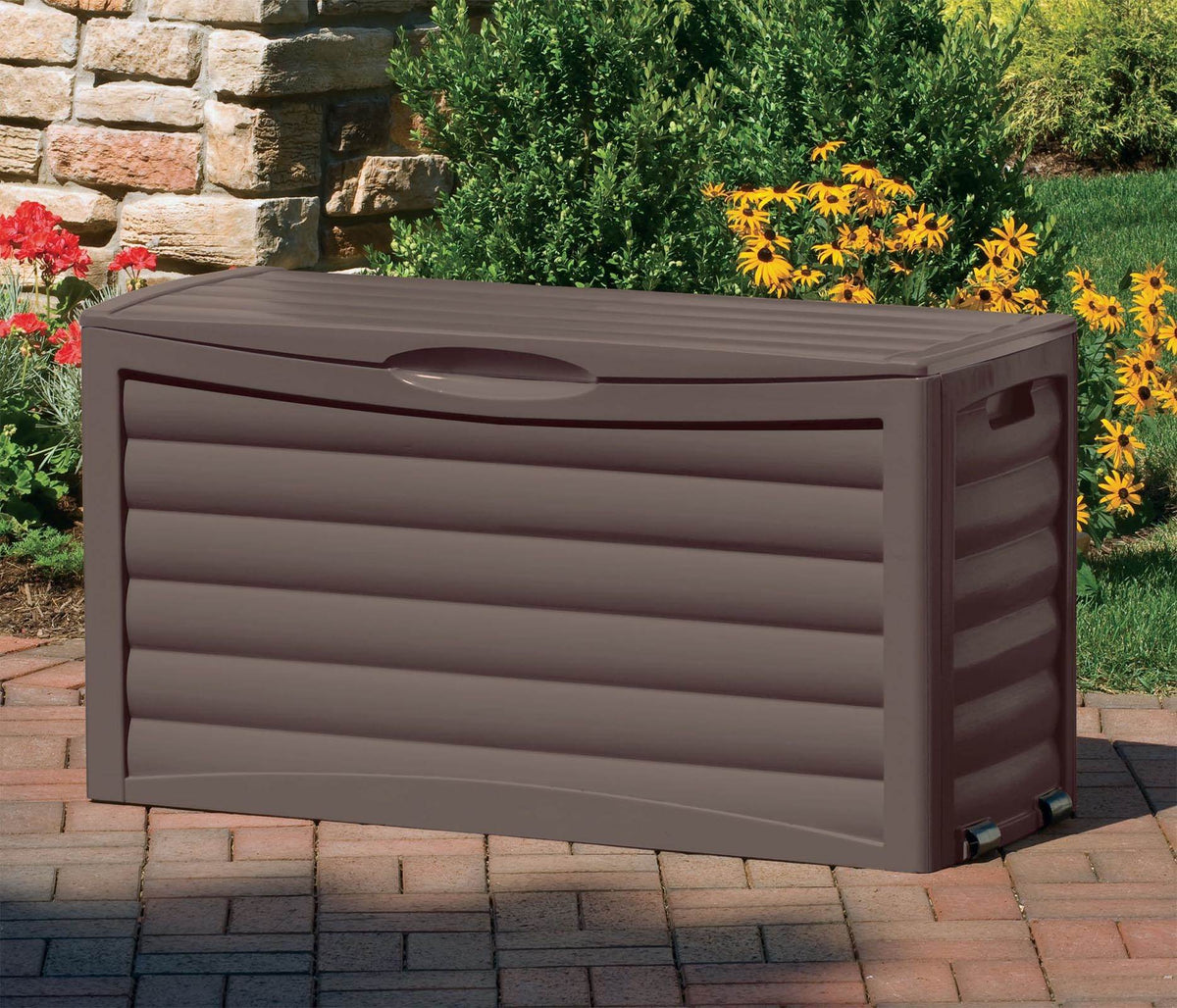 Suncast 63 Gallon Resin Outdoor Patio Deck Storage Box Mocha (Open Box)