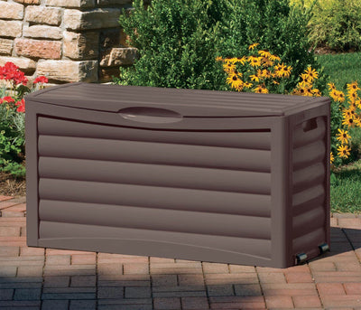 Suncast 63 Gallon Resin Outdoor Patio Deck Storage Box Mocha (Open Box)