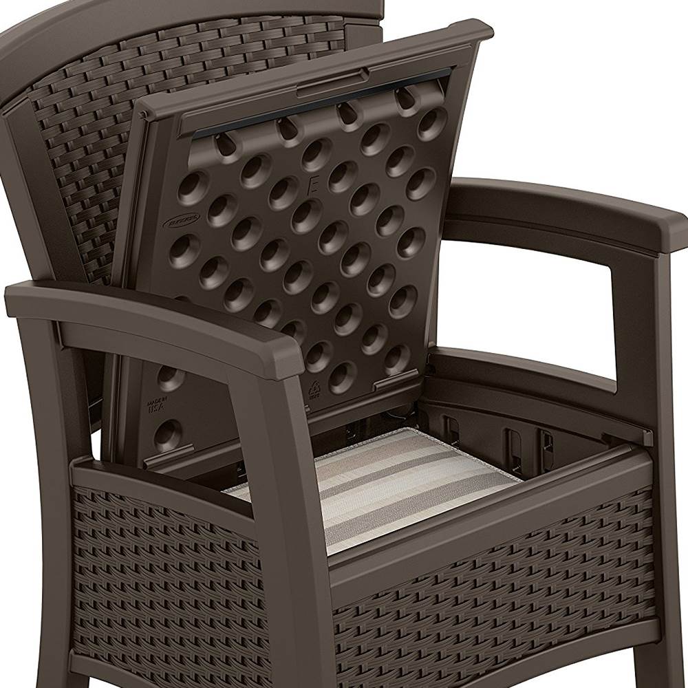 Suncast Elements Resin Wicker Design Club Chair with Storage, Java (Open Box)
